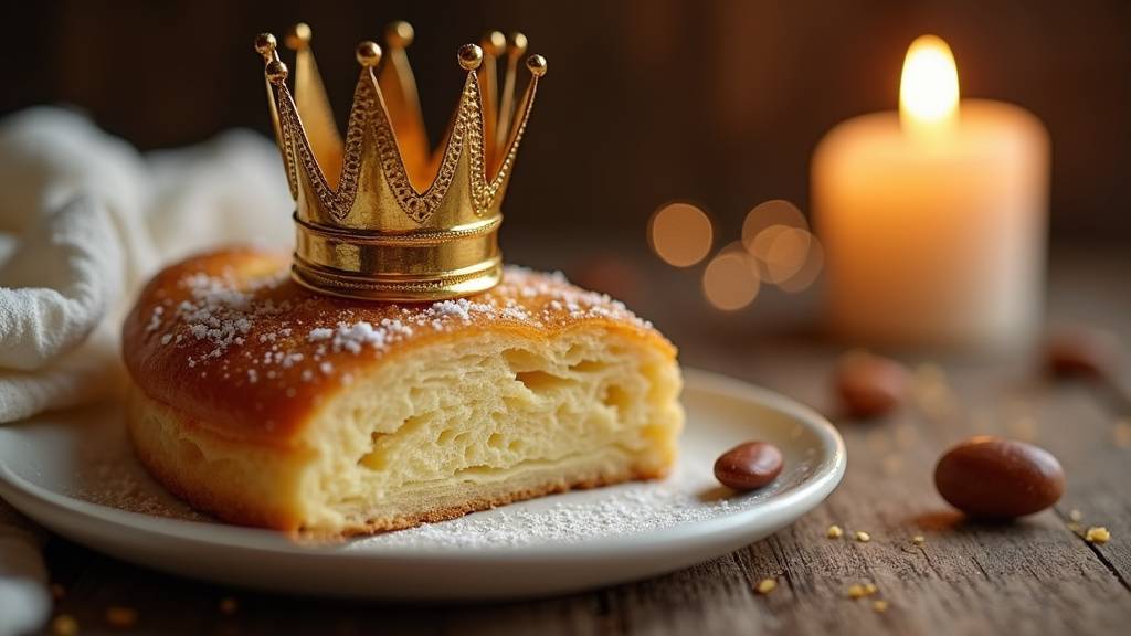 Famille célébrant l'Épiphanie autour d'une galette des Rois