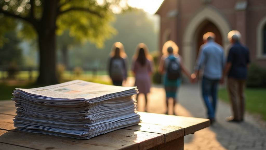 Distribution de journaux paroissiaux dans une rue résidentielle